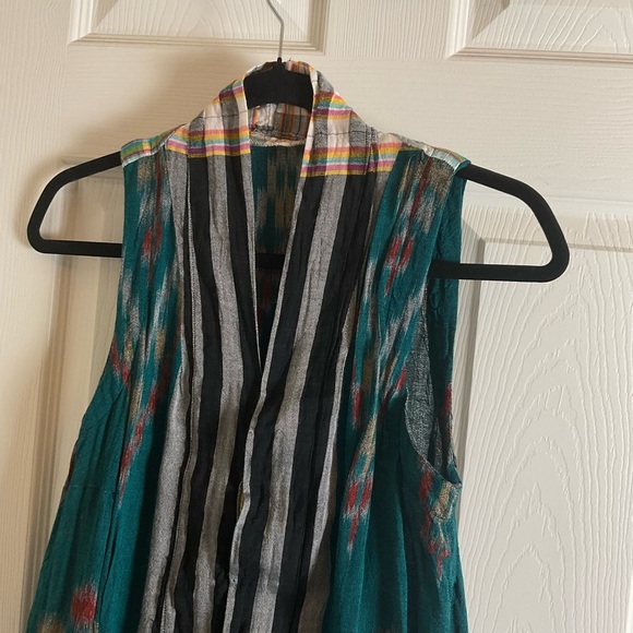 Teal Sleeveless women’s Striped Long Vest - Picture 4 of 11